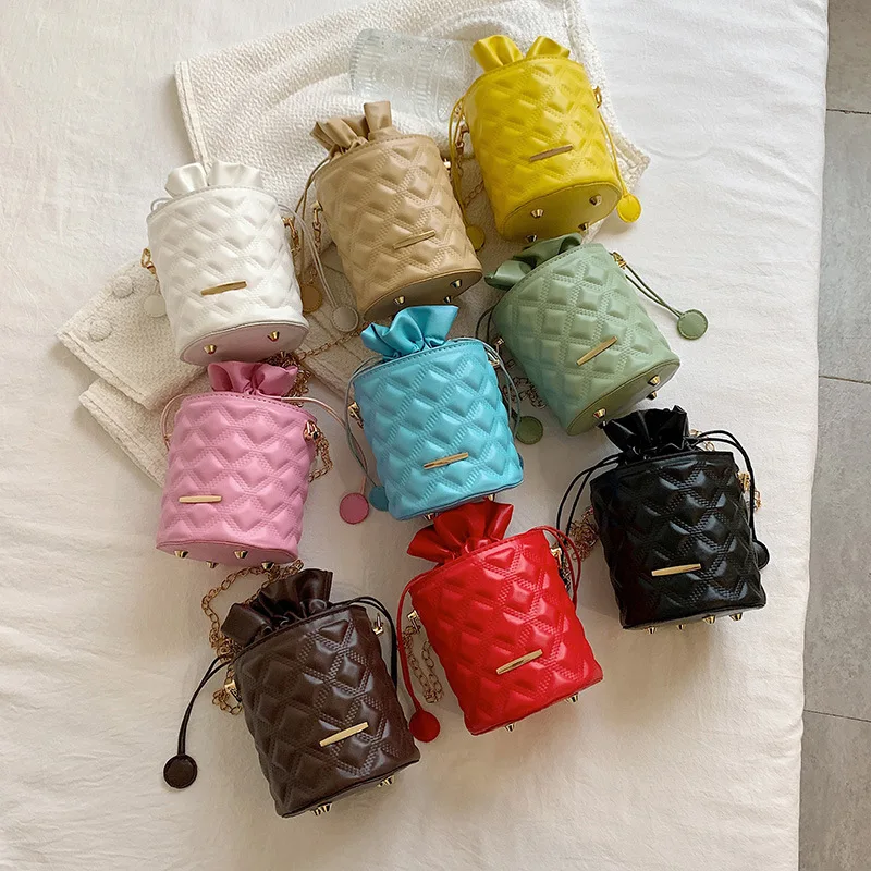 

Wholesale Fashion Candy color bucket Bag purses and handbags women hand bag PU leather Fold Solid luxury mini crossbody bag, 9 colors