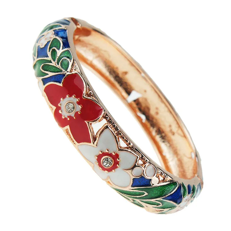 

WIIPU Cloisonne Bracelet Flower Diamond Bridal Accessories Exquisite Bangle Party Cocktail Jewelry