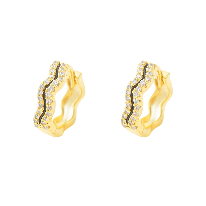 ED63445 Fashion design gold plated brass zircon women jewelry enamel irregular small hoop huggie earrings