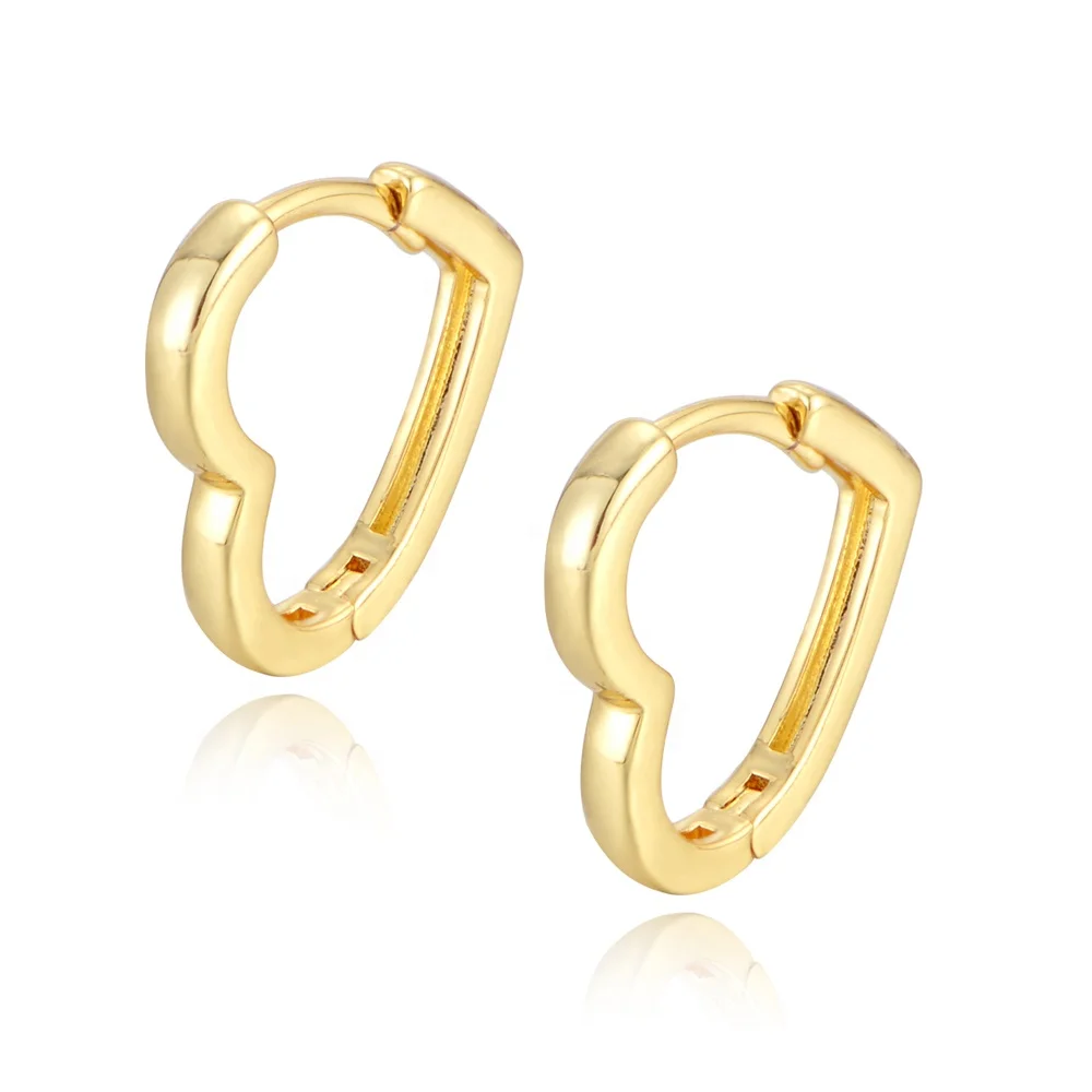 

Delicate minimalist jewelry psj brass 18k gold plated plain heart hoop Huggies stud earrings for women girls