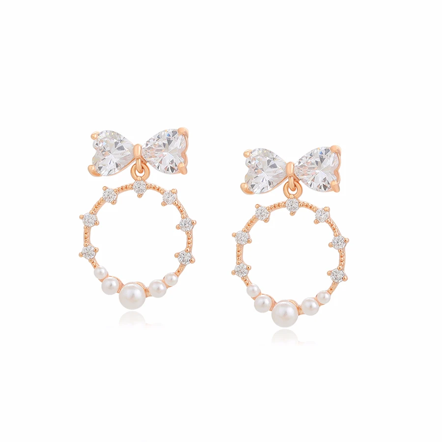 

A00907353 Xu Ping jewelry fashion jewelry small circle bow pearl inlaid with diamond 18K gold high sense lady earing