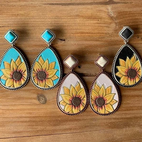 Wholesale Elegant Retro Bohemia Sunflower Turquoise Earrings Women