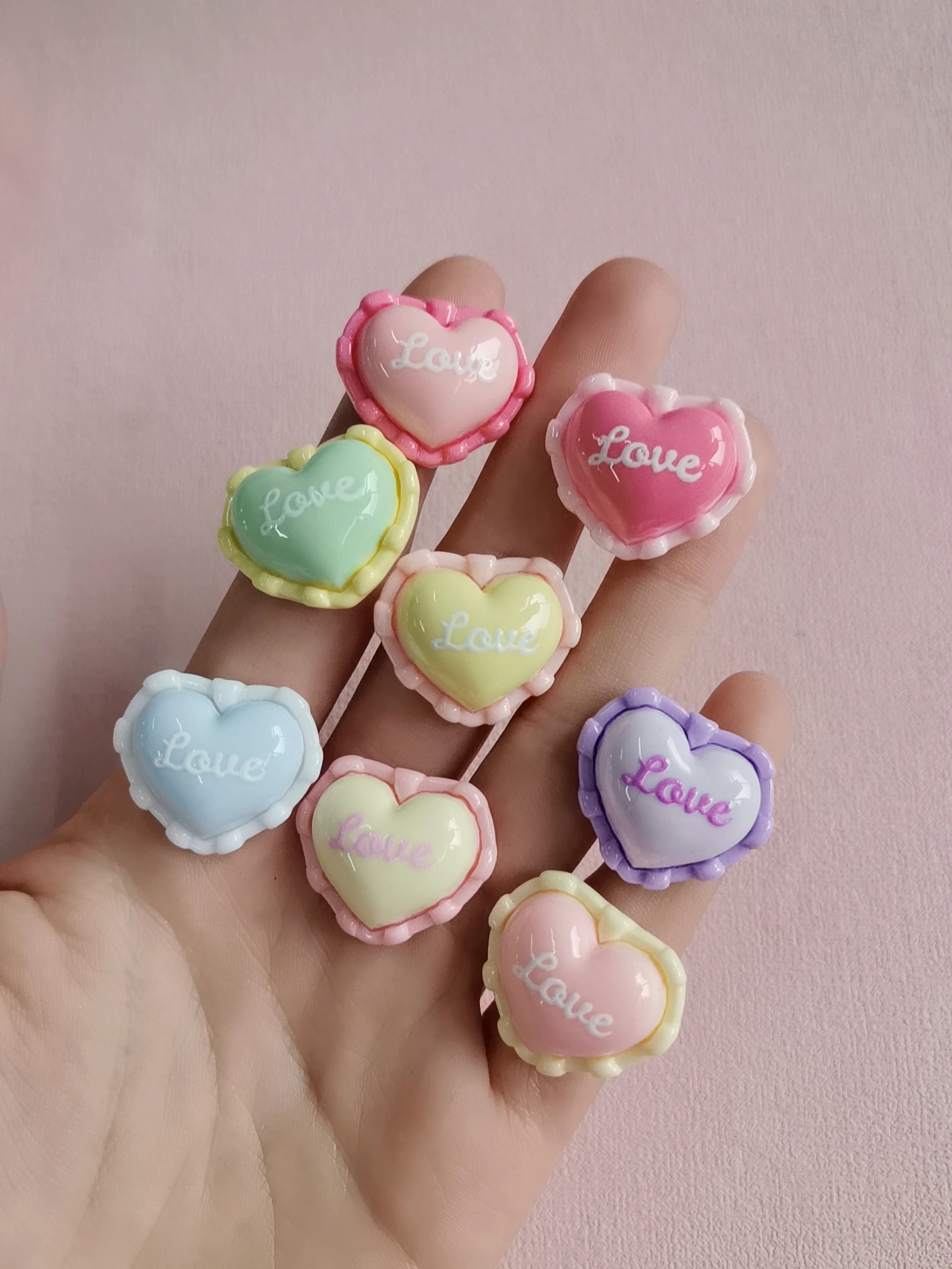 100PCS Shiny Lace Love Heart Series Resin Flatback Cabochons for Hairpin Scrapbooking DIY Jewelry Craft Decoration Accessories
