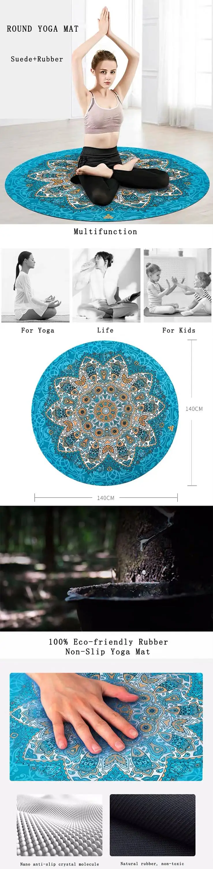 Custom Printed Round Yoga Mat,Round Rubber Yoga Mat Floor Mat For Kids