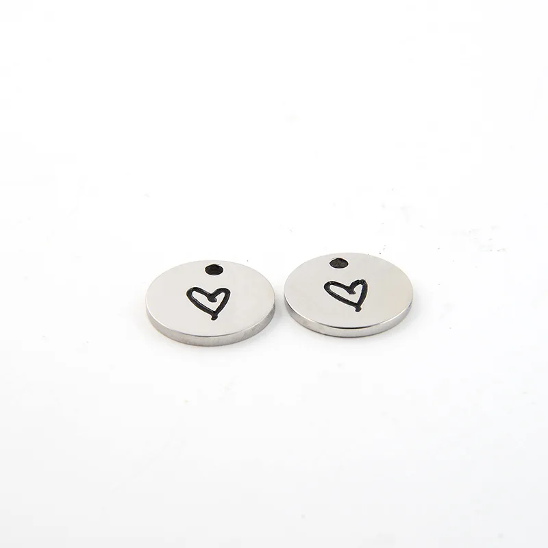 

cheap custom jewelry stainless steel laser engraved logo silver charm pendant blank round metal charm for jewelry making