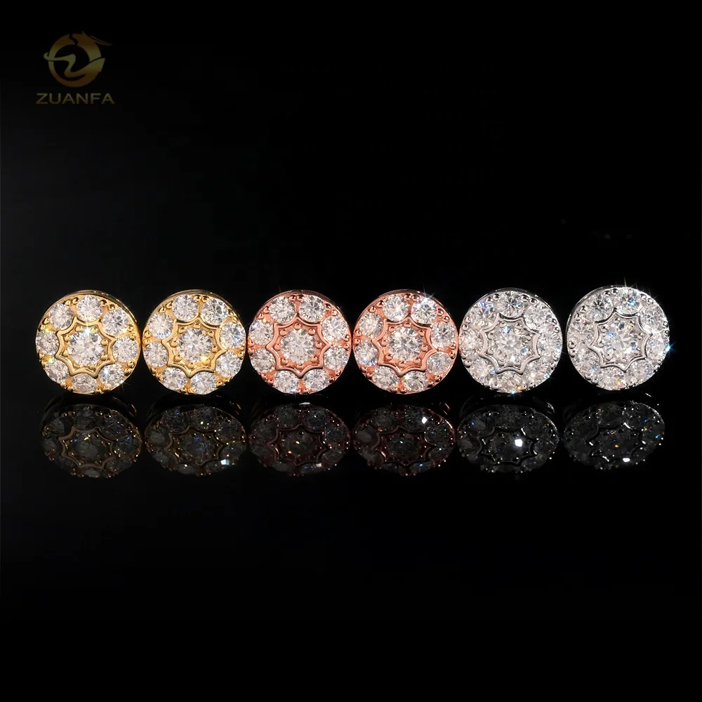 Iced Out Jewelry Hip Hop Style 925 Sterling Silver Gold Plated Mens Moissanite Stud Earring