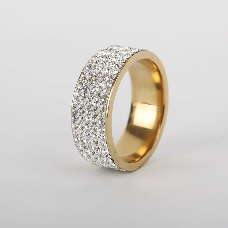 

Euramerican Vogue is Popular 5 Row Diamond Gold Argent Stainless steel Clay Full Diamond Ring