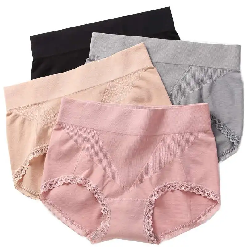 

40432 Comfortable Cotton Seamless Lady Pant Panties For Ladies, Black,pink,gray,skin color