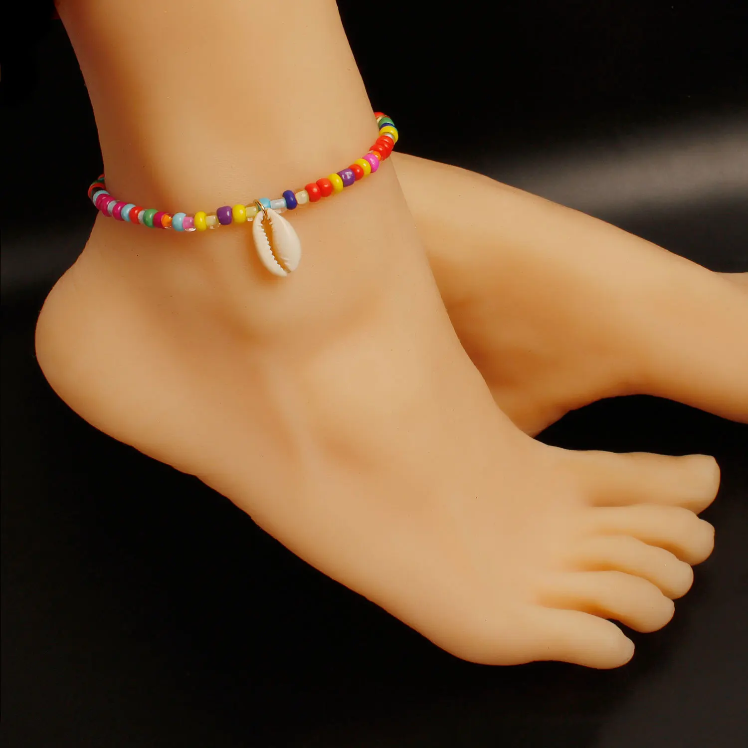 

New Arrival Multi Color Rice Beads Shell Charm Ankle Bracelet Colorful Rice Bead Seashell Pendant Anklet