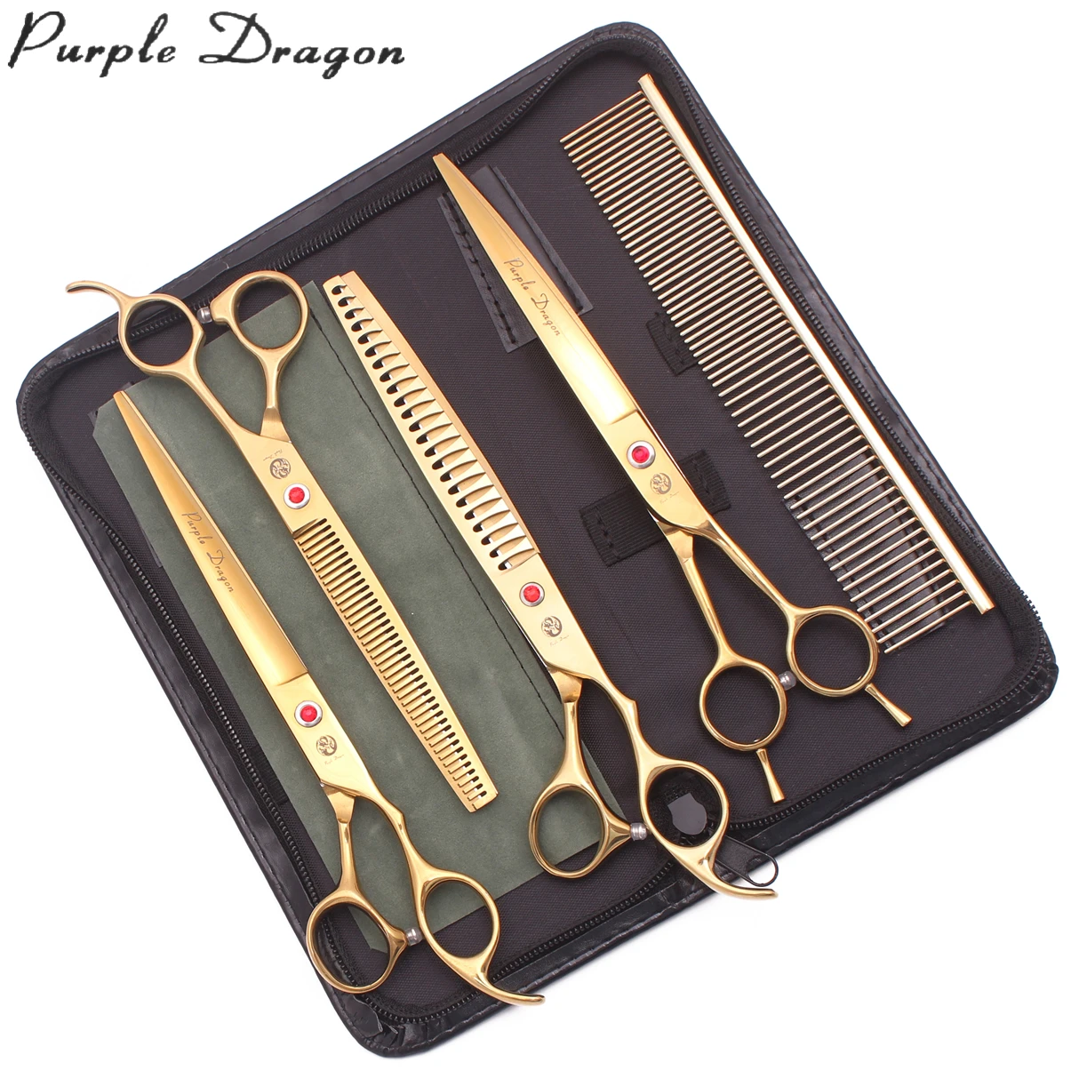 

Pet Grooming Scissors Shears  Purple Dragon Stainless Dog Hair Cutting Scissors Pet Thinning Shears Curved Shears Z3015, Gold