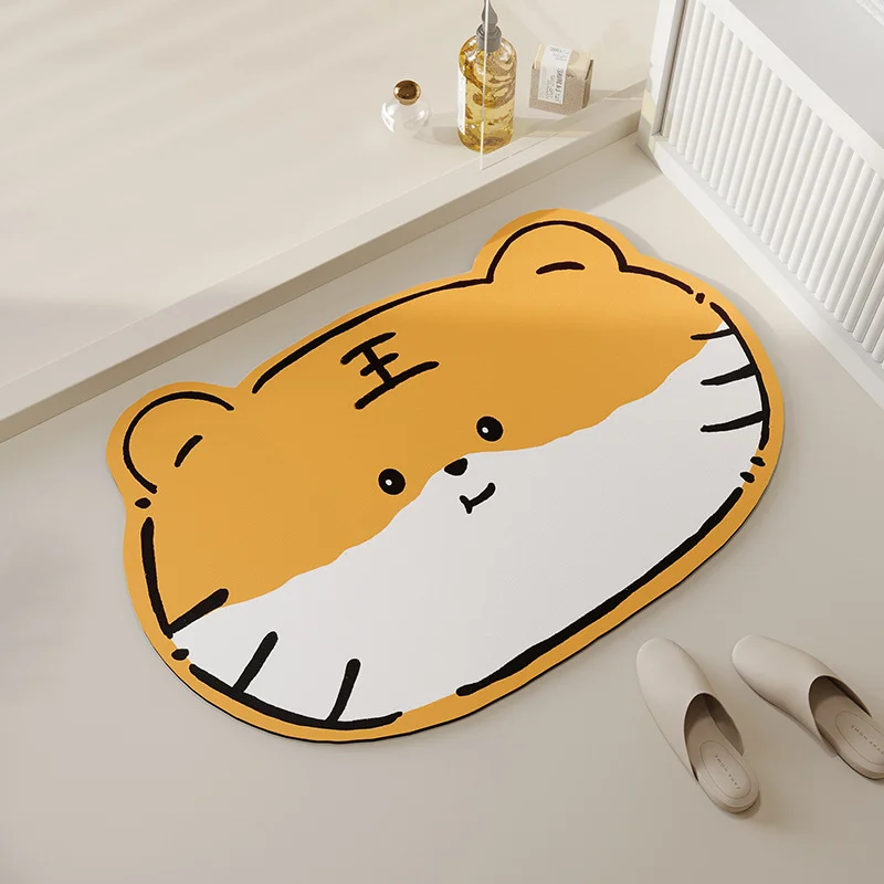 Quick-Drying Super Absorbent Mat Cartoon Animal Design Non-Slip Bathroom Entrance Rug  Bathroom Bathroom Decor 40x60cm tiger