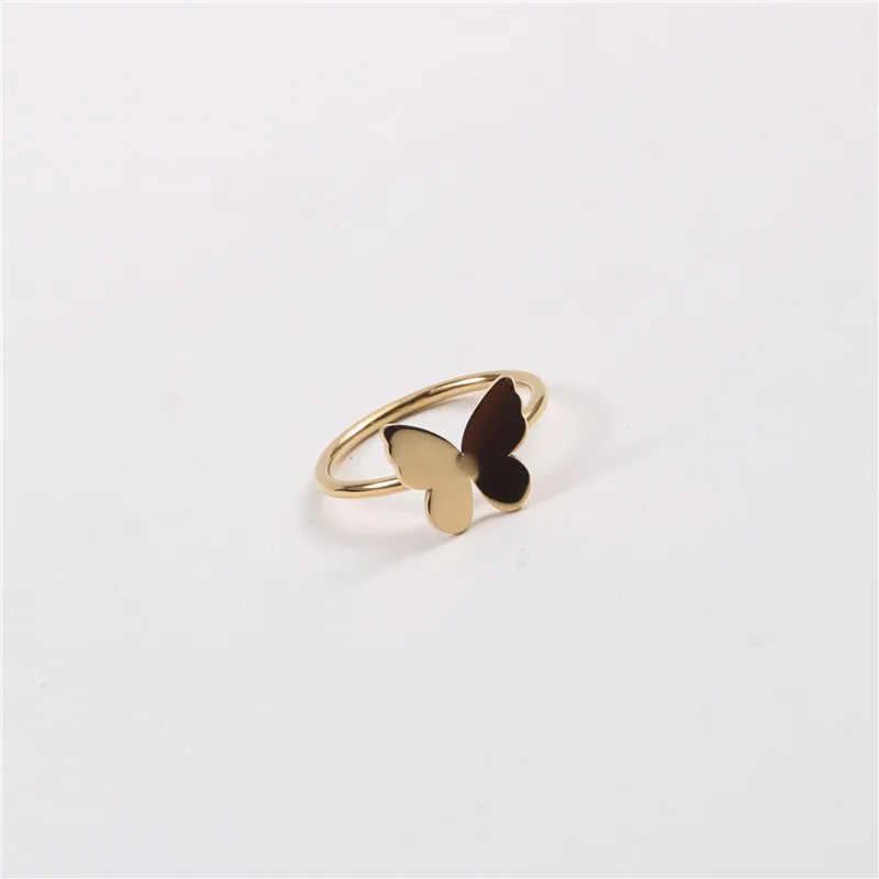 Ins Hot High End 18K Gold Plated Butterfly Stainless Steel Rings for Women Design Jewelry