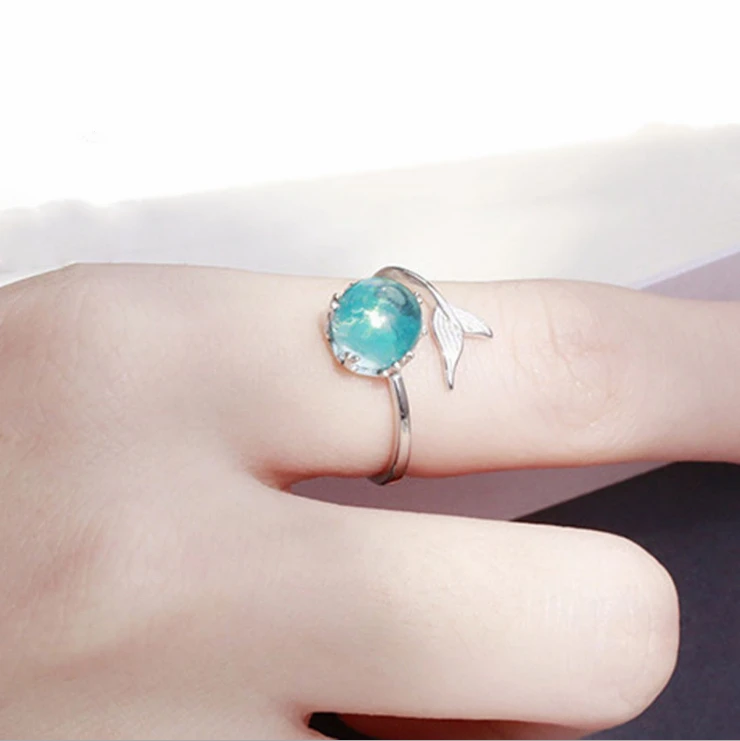 

2021 New Wholesale S925 Silver Mermaid Tail Ring With Blue Stone Boho Rings for Women, Picture shows