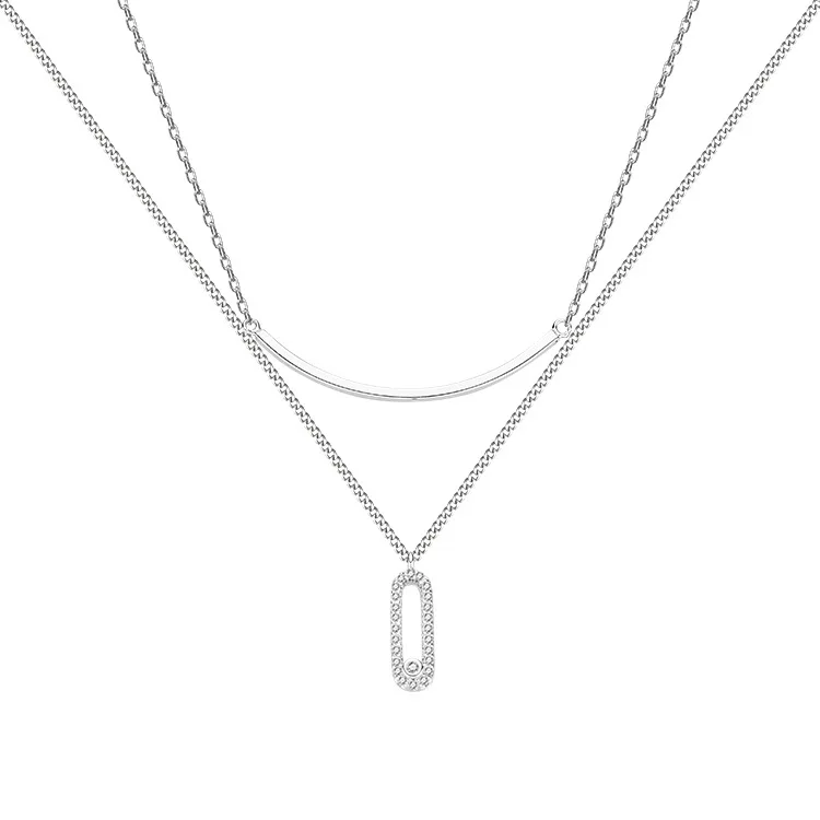 luxury zircon oval shape 925 sterling silver jewelry platinum  Rhodium plated  necklace Friendly necklace