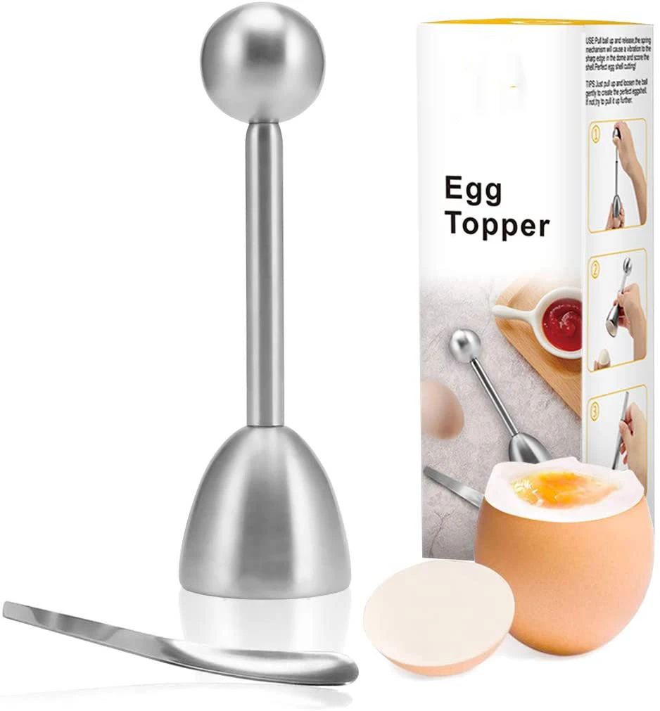 

Egg Opener Topper Cutter Soft Boiled Shell Removal Egg Cup Holder Tools Stainless Steel Kitchen Gadgets Egg Breaker, Sliver