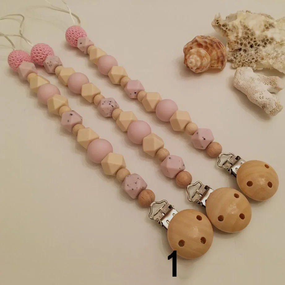 

Colorful Silicone Wood Beads Soother Chain Baby Chewable Teething Toy