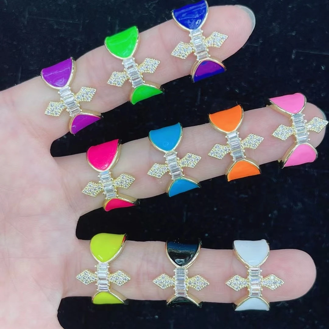 

Fashion Multicolor Enamel CZ Cross Rings Colorful Oil Drop Cubic Zirconia Cross Rings For Women Gift