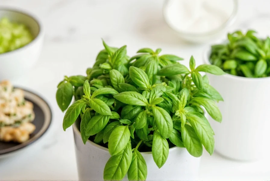 Basil plant on a sunny windowsill