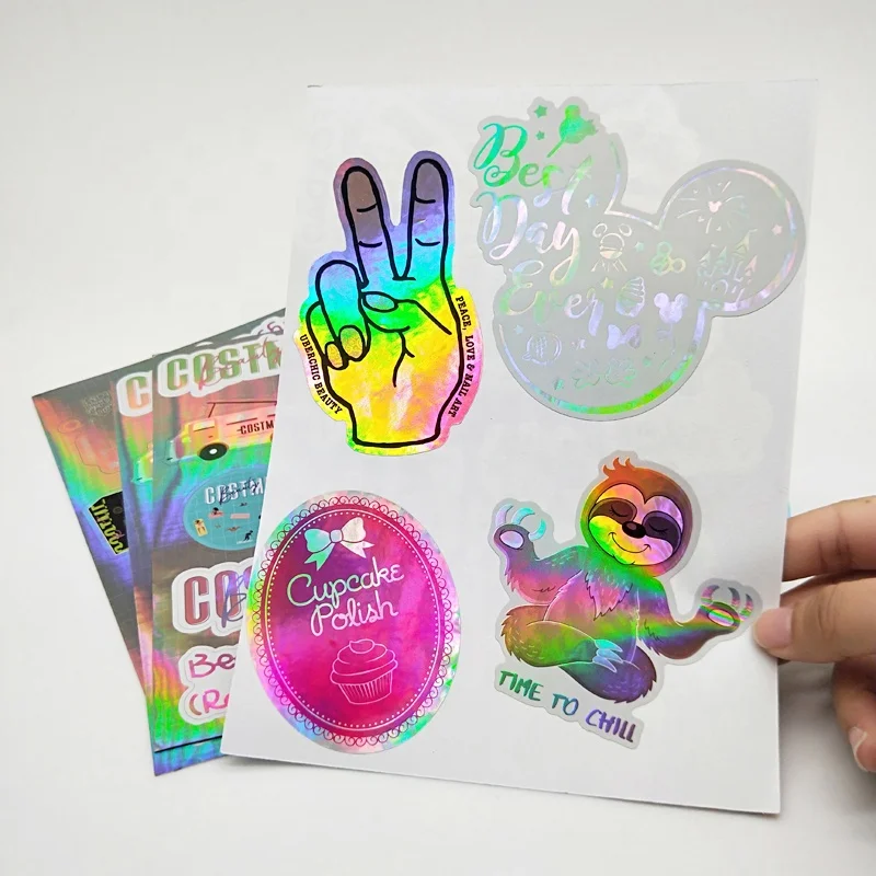 
Waterproof Rainbow Effect Holo Custom Design Vinyl Hologram Sticker Sheet Printing 