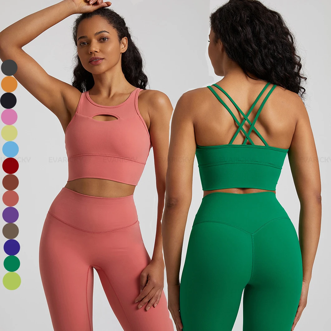 

Low Moq Custom Logo Top Selling Active Wear Yoga Vest Sports Crops Tops Femme 2023 Gym Fitness Front Hollow Out Women Sport Bra