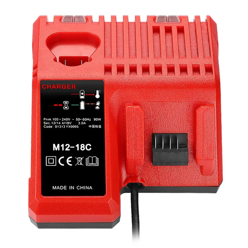 

Replacement 12V 14.4V 18V 3A Lithium battery Charger for Milwaukee M12-18FC Power Tool Battery Charger, Red