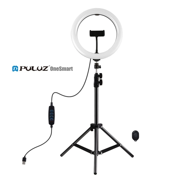 

PULUZ 10.2 inch 26cm Self Ring Light + 1.1m Tripod Selfie Mobile Phone Photography Light with Phone Clamp and Remote Control