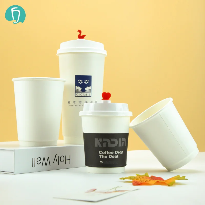 
Factory sales 10oz double wall paper cup disposable white paper coffee cup, Customizable printed logo 