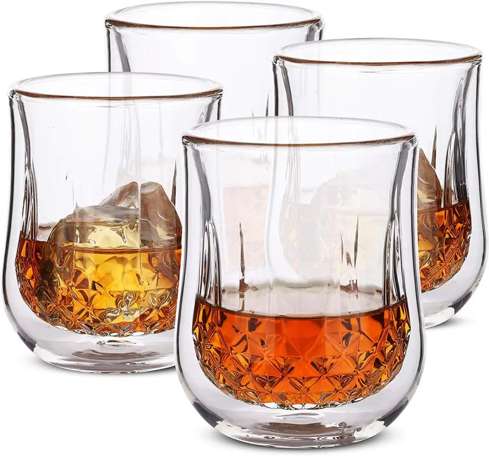 

220ml Top popular Custom logo double wall whisky tumbler/coffee mug double wall glass cup, Transparent, clear
