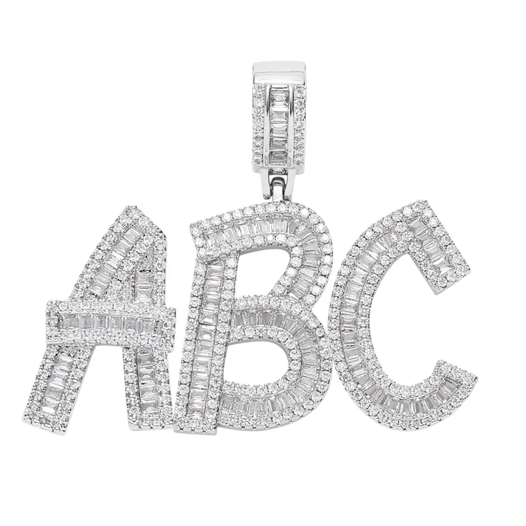 

Custom Name Baguette Initials Letters Hip Hop Pendant Bling Zirconia Men's Women Necklace Chain Rock Jewelry Customize, Picture