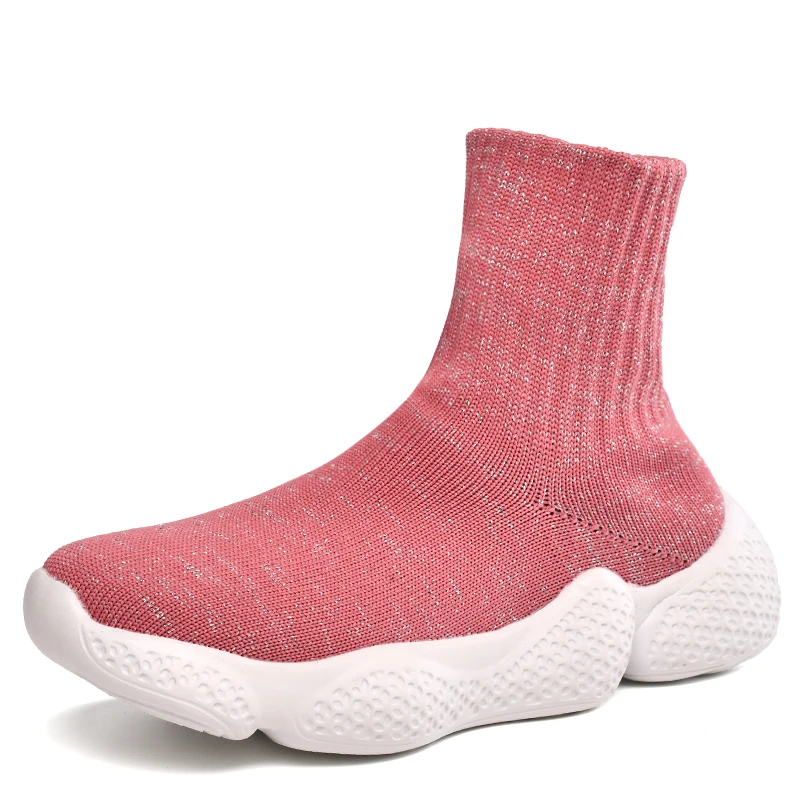 

New style high-top kids fly knitted anti-slip casual sports running shoes, As photos