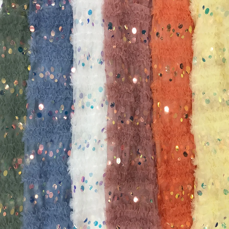 

Multicolor fancy reversible sequin lace fabric for fashion A-line dress, Accept customized color