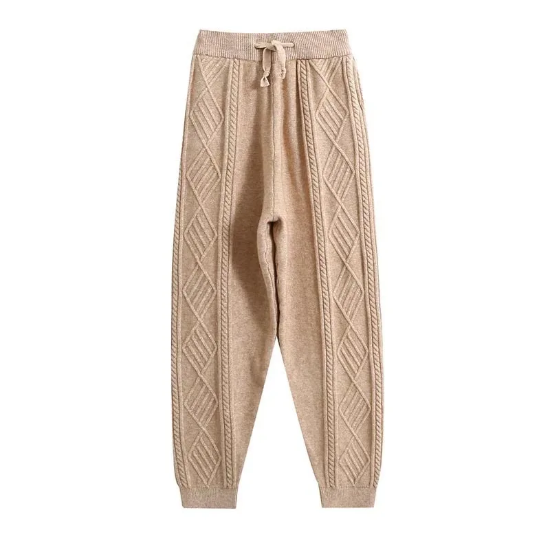 

Autumn and winter new knitted harem pants wild thick loose elastic waist twist radish pants wool pants women