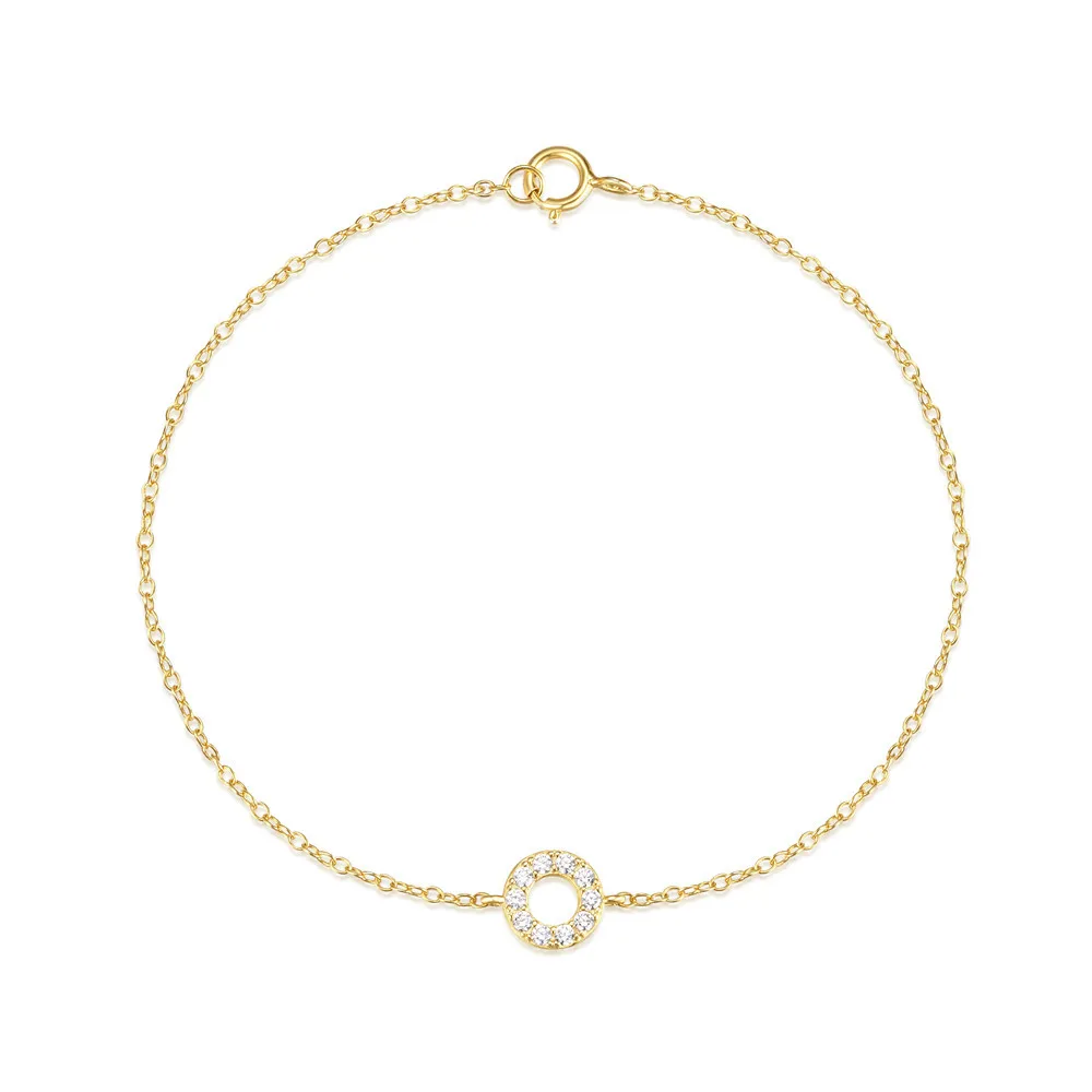 Fashion Jewelry 925 Sterling Silver Circle Bracelets Round Circle Diamond Zircon Gold Plated Bracelets for Women