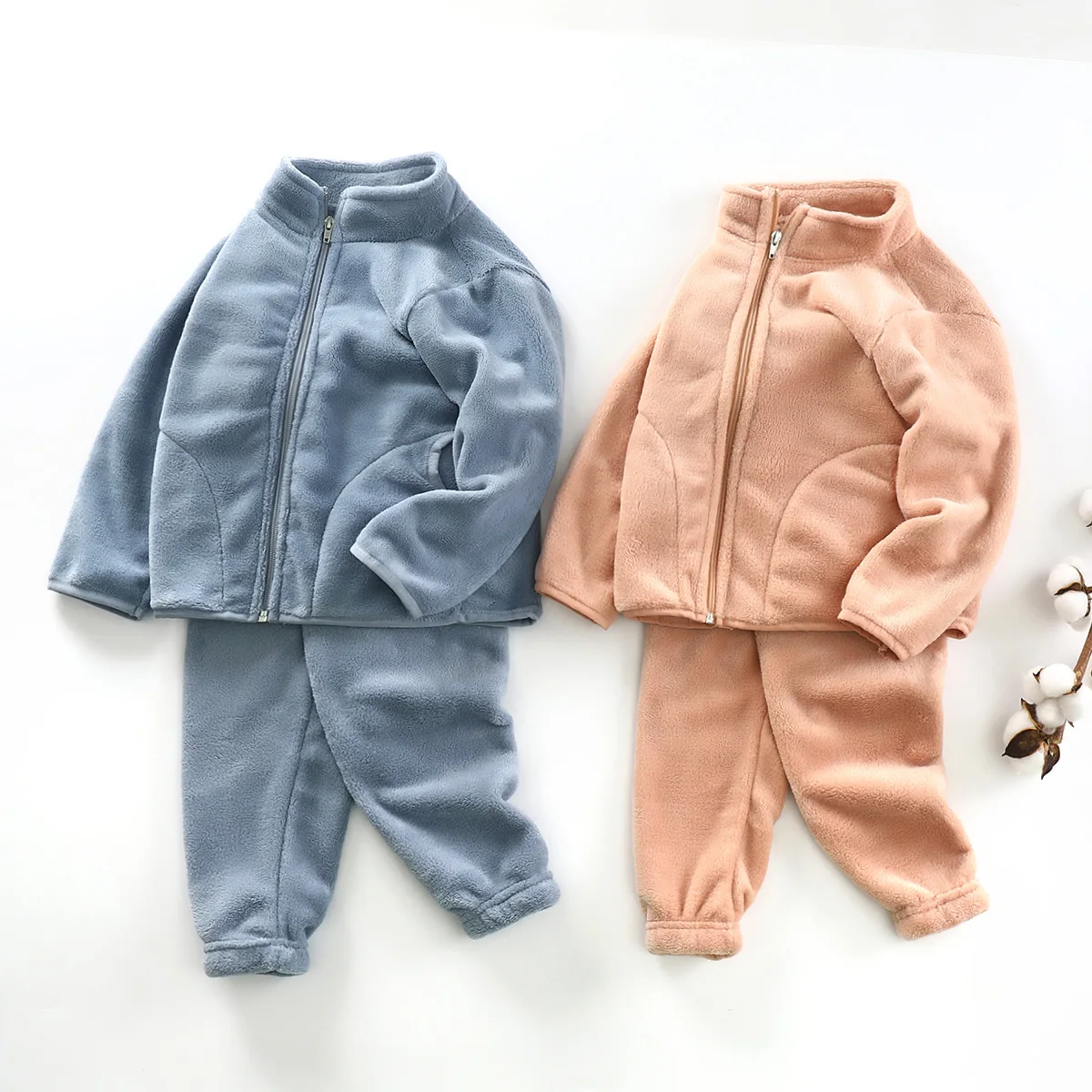 

2020 Warm pants suit boys and girls autumn and winter cashmere thickening home casual pajamas coral velvet two new pieces, Pink, gray, blue, red, khaki