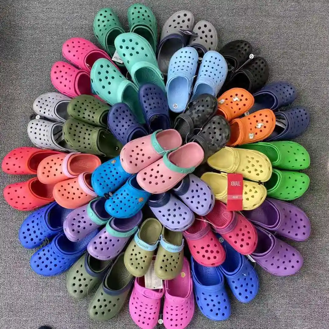 

Mix design kids slippers clogs children beach garden shoes stock, Mix color