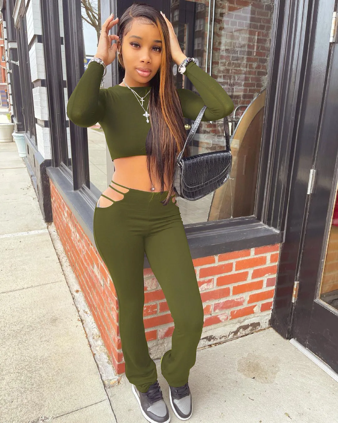 

2021 New Design Luxury Elegant Clothing Cute Two Piece Outfits Set for Women, Black,burgundy d,army green