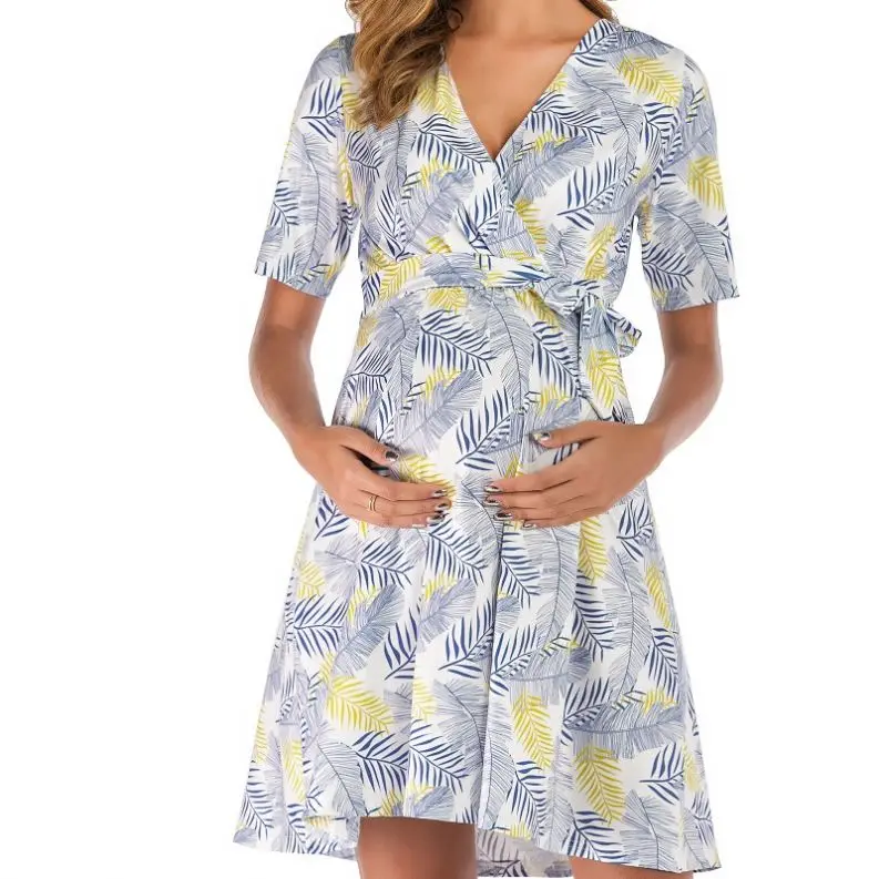 

Hot Summer Pregnant Elegant Dress Top Sales Dress With Loose Lace Print For Pregnant Women Stock Pregnant Women Dresses, 2 color