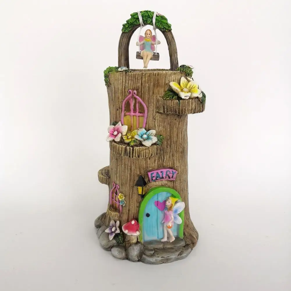 

European Garden Elf Resin Style Angel Status Flower House, Natural