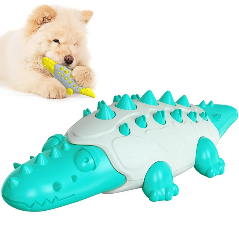 

Manufacturer New Design Indestructible Armored Crocodile Pet Teeth Clean Treat Dispenser Interactive Durable Tough Dog Toy, Lake blue,yellow,green,blue,chocolate