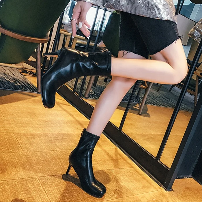 

New arrivals Square Toe Autumn Women Ankle Boots Back Zipper Thin High Heels Comfortable Walking Design Short Boots for Ladies, Black,white,