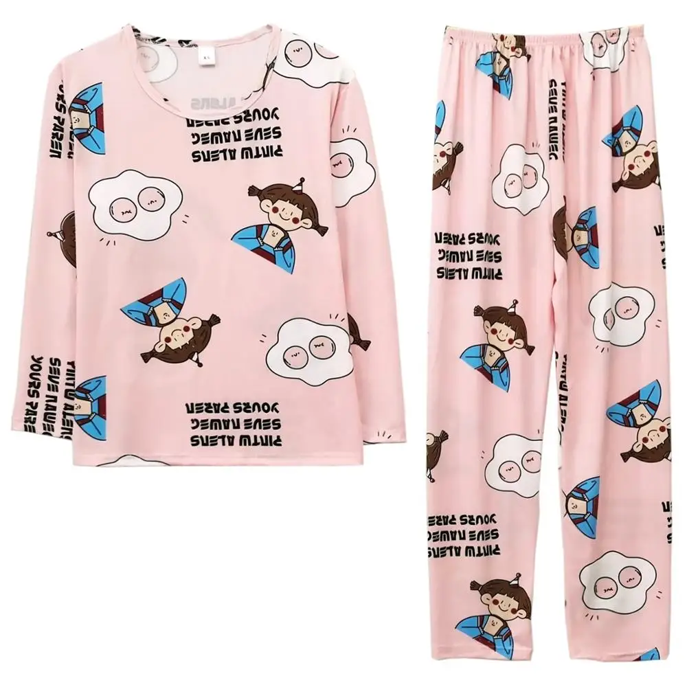 

Autumn spring new round neck pullover women long-sleeved trousers two-piece milk-silk casual girl lovely can wear casual home cl