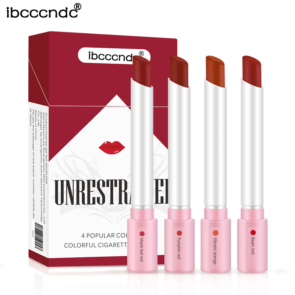 

Ibcccndn Creative Cigarette Lipstick Set 4 Colors Matte Long Lasting Waterproof Matt Lip Stick Tube Nude Red Lips Makeup, 4 color/box