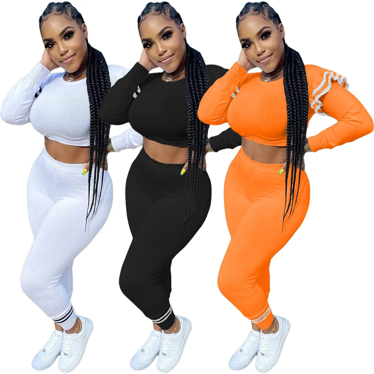 

2021 Hot Selling Fashion Solid Gym Suits Ruffle Cropped 2 Piece Set Women Two Piece Pants Set