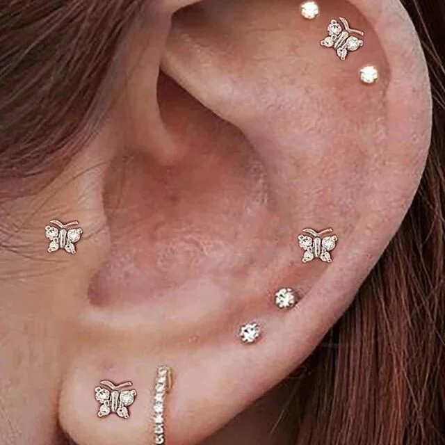 

925 Sterling silver gold plated minimal small butterfly stud earring, Picture