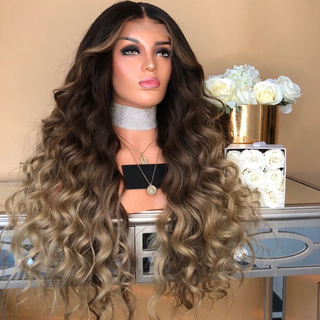 

Ombre Brown Wigs long curly part women wigs wholesale