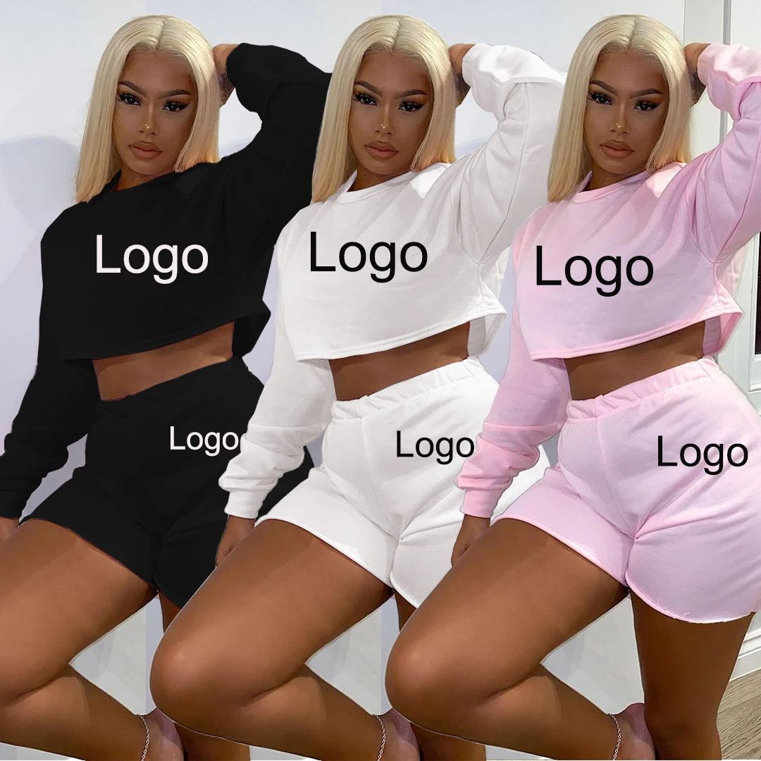 

African Womens Clothes 2021 Sexy Casual Tracksuits Long Sleeve Crop Top Shorts Woman Autumn Fall 2 Two-Piece Sets Clothing, Picture