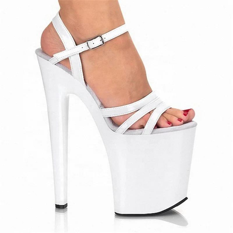 

20CM Night Shop Fine-heeled Thick-soled High-heeled Crystal Wedding Shoes Show White Sandals, Black