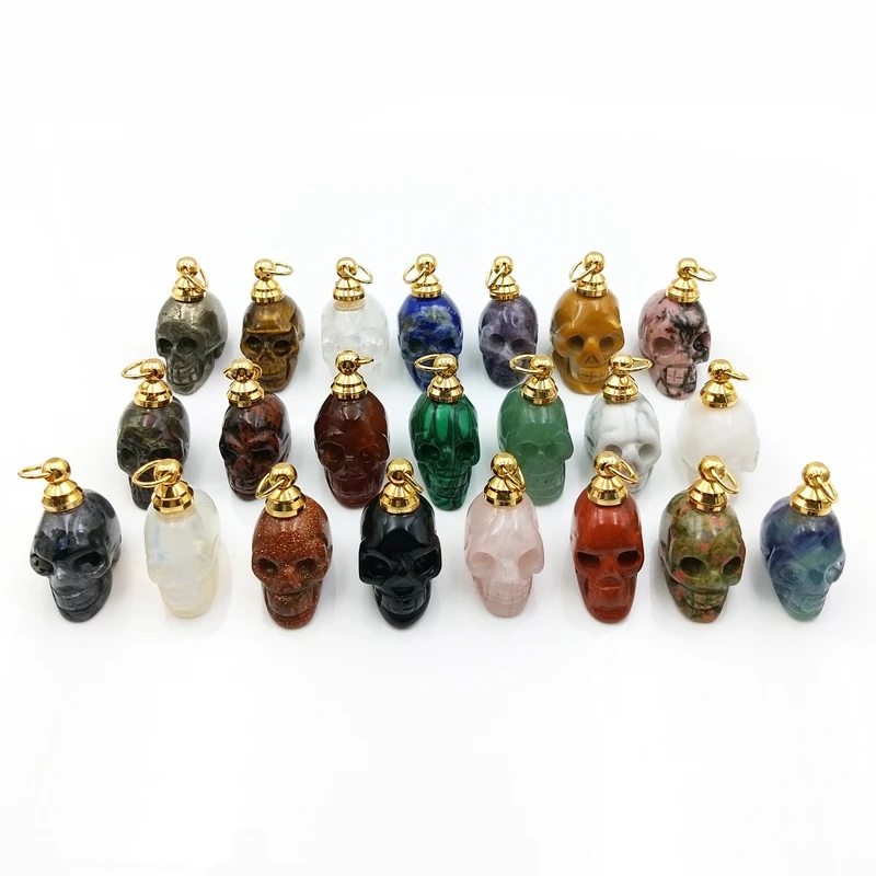 

Natural Healing Stone Hip Hop Perfume Bottle skull Necklace Wholesale Essential Oil Gemstone Designer Charm Jewelry, Rainbow