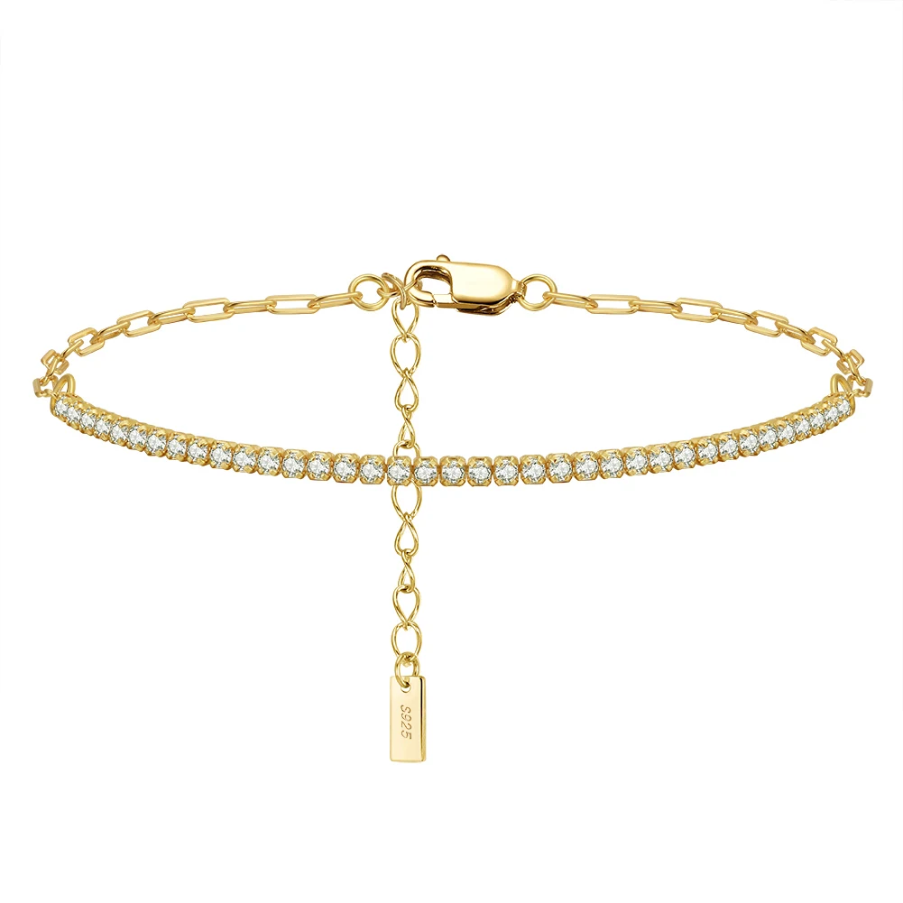 SB141 RINNTIN 14K Gold Plated Adjustable Tennis Chain Bracelet Delicate Minimalist Paperclip Chain Bracelet for Women Jewelry