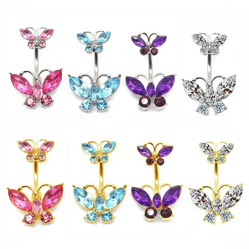 

Gaby butterfly belly ring stainless Steel Belly Button Ring belly bar navel piercing jewelry, Blue /pink /purple color